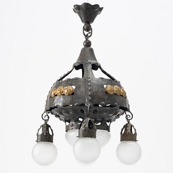 An Art Nouveau ceiling lamp, Böhlmarks, circa 1900.