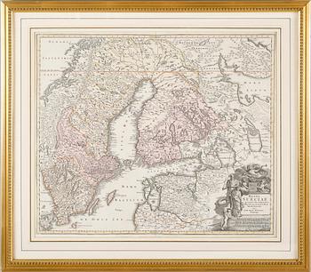 JOHAN BAPTISTA HOMANN, karta, kolorerat kopparstick, 1700-tal.