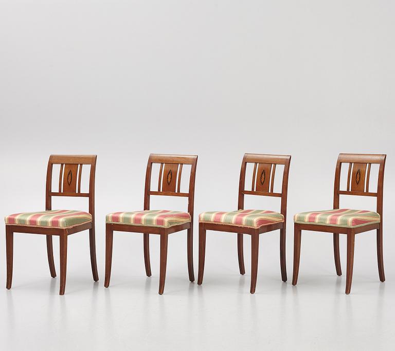 A set of four Empire chairs, southern Sweden, early 19th century.