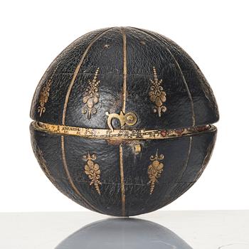 A German 2 ½-inch pocket globe with case by Johann Baptist Homann, Nuremberg, circa 1710.