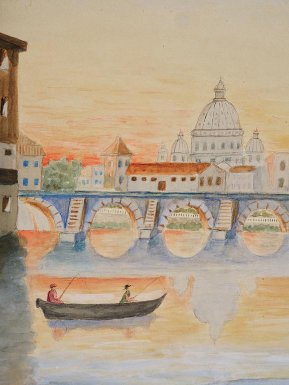 Primus Mortimer Pettersson, "Utsikt över Tibern i Rom med Peterskyrkan och Engelsborg".