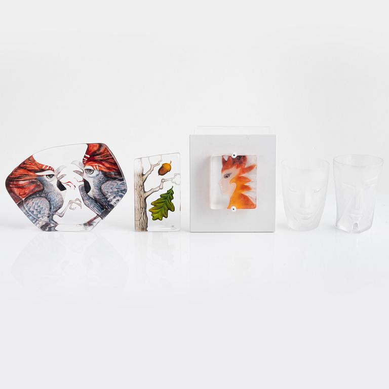 A set of five glass objects including Mats Jonasson for Målerås, Sweden.