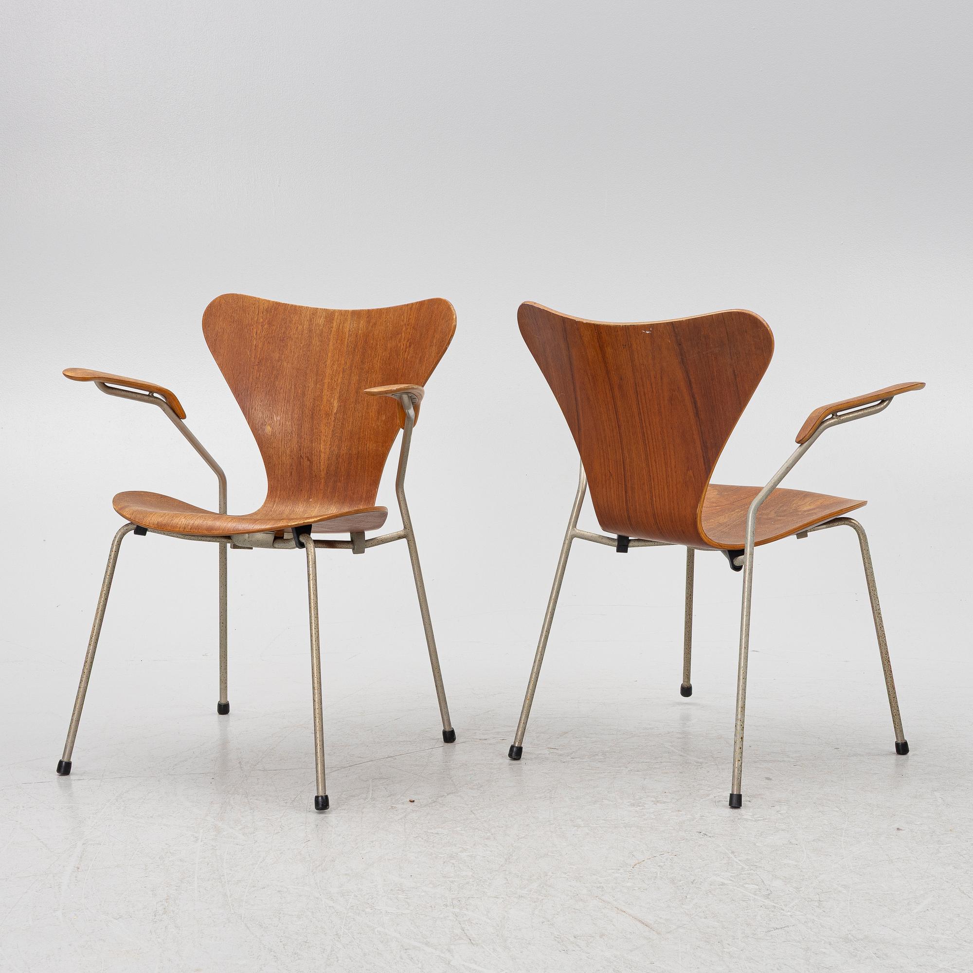 Arne Jacobsen, A set of three 'Series 7' armchairs, Fritz Hansen, Denmark, 1950's/60's.