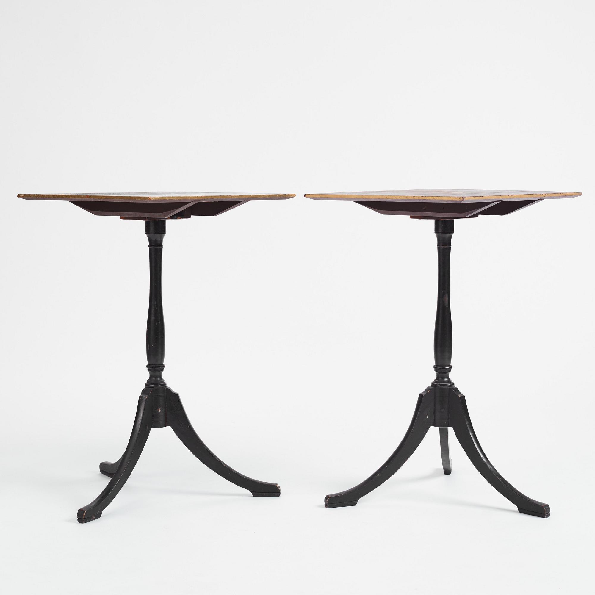 A pair of Swedish tilt top tables, from Nils Asplind's workshop, active 1785-1820.