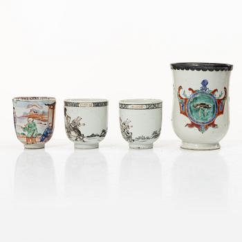 A collection of cups, saucers and teapots, China, Qing dynasty, mostly 18th century.