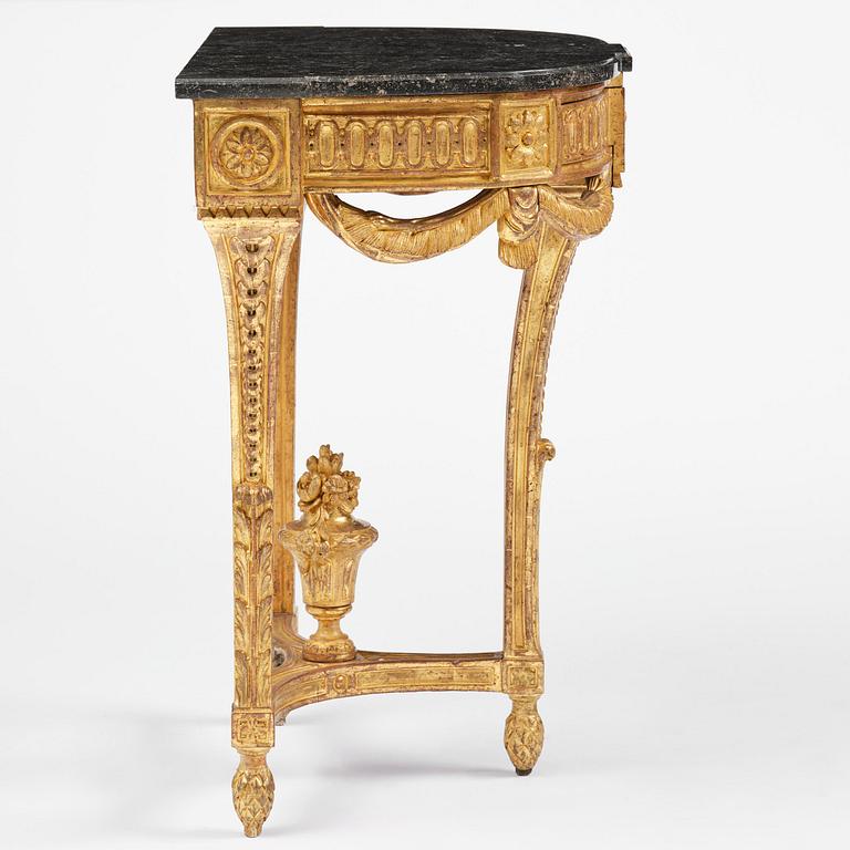 A Gustavian carved giltwood console table, Stockholm, late 18th century.