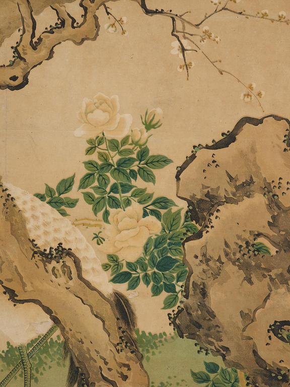 Shen Quan, after, 'Crane, magpies and a blossoming cherry tree'.