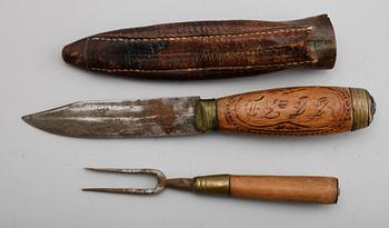 LOCKSKÅL, KÅSA SAMT KNIV, allmoge, 1800-tal.