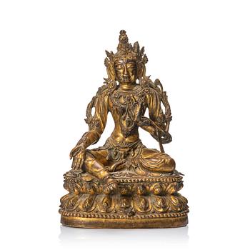 1090. A large gilt copper alloy figure of Tara, Ming dynasty (1368-1644).