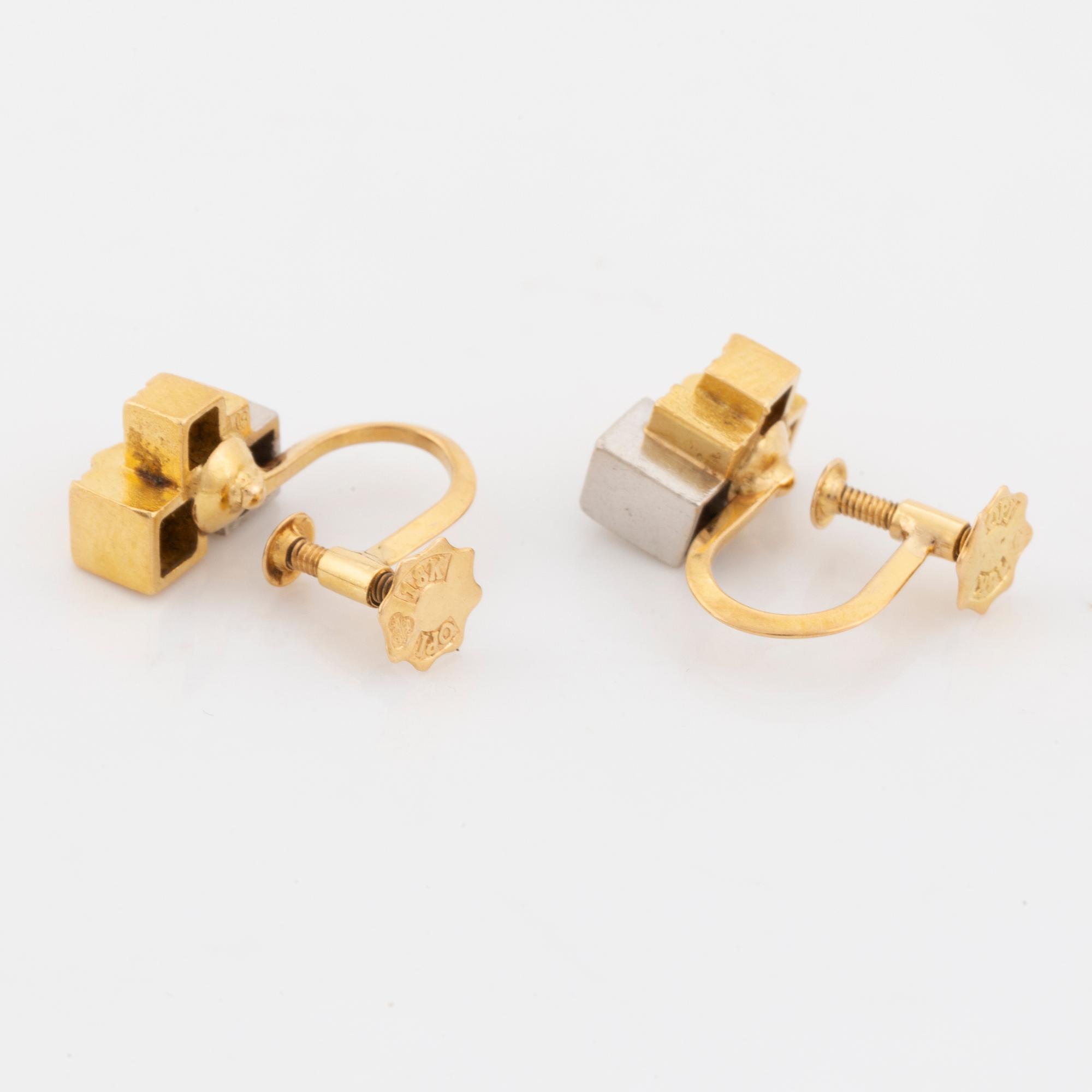 A pair of 18K gold and platinum earrings, possibly by Lapponia.