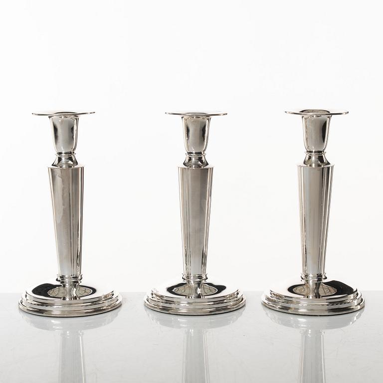 Candlesticks, three pieces, silver, TESI, Gothenburg 1962.