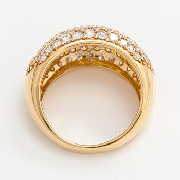 Sormus, bombé, 18K kultaa ja briljanttihiottuja timantteja.