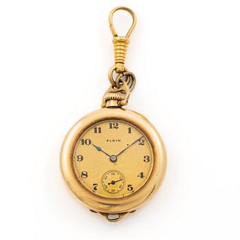 Elgin National Watch Co, Lady Raymond, pocket watch pendant, 28 mm, 14K gold.
