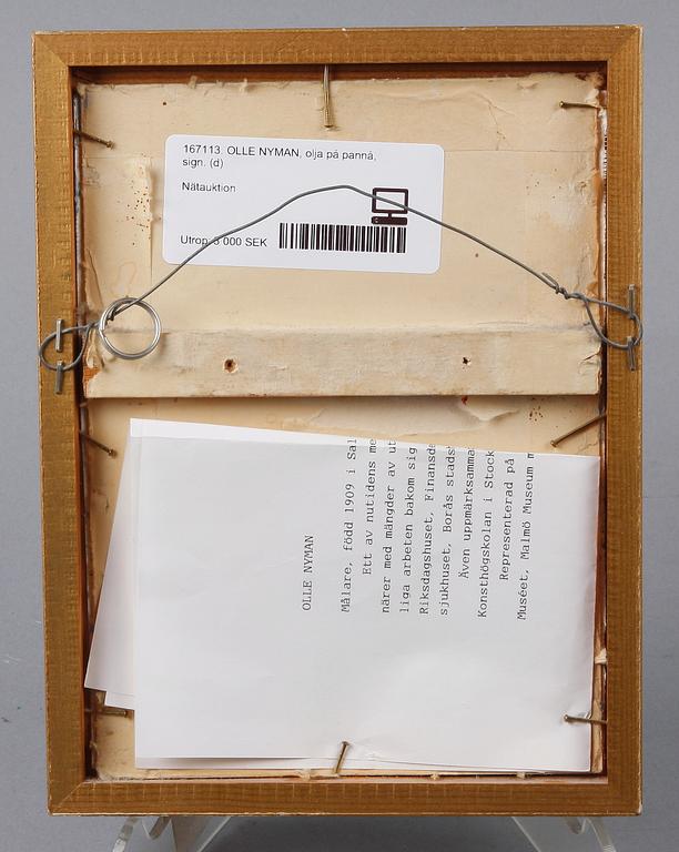 OLLE NYMAN, olja på pannå, sign.