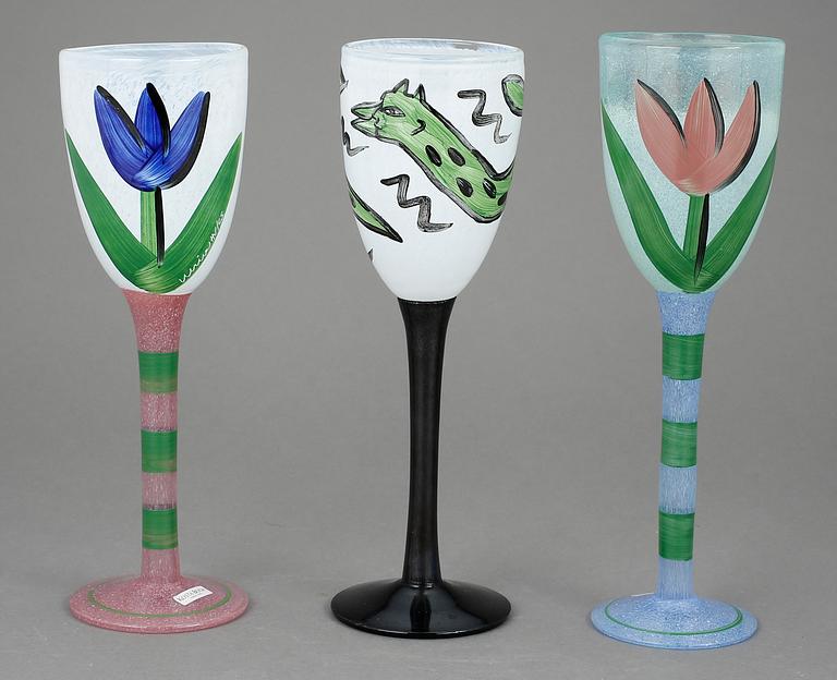 POKALER, 3 st, glas, Ulrica Hydman-Vallien, Kosta Boda.