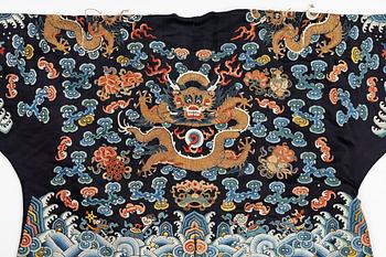 A midnight blue silk 'Chao Pao'/ceremonial robe, Qing dynasty, 1850's.