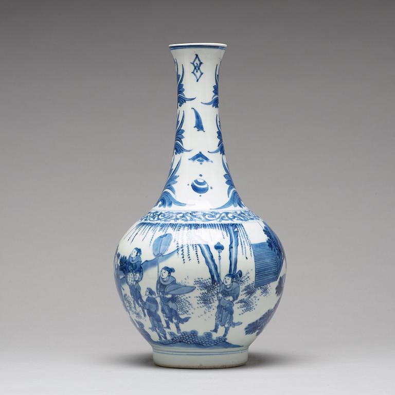 A Transitional blue and white bottle vase, 17th Century.