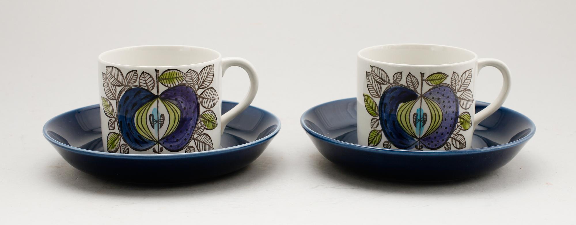 KAFFEKOPPAR MED FAT, 5 st, porslin, "Eden", Marianne Wessman, Rörstrand.
