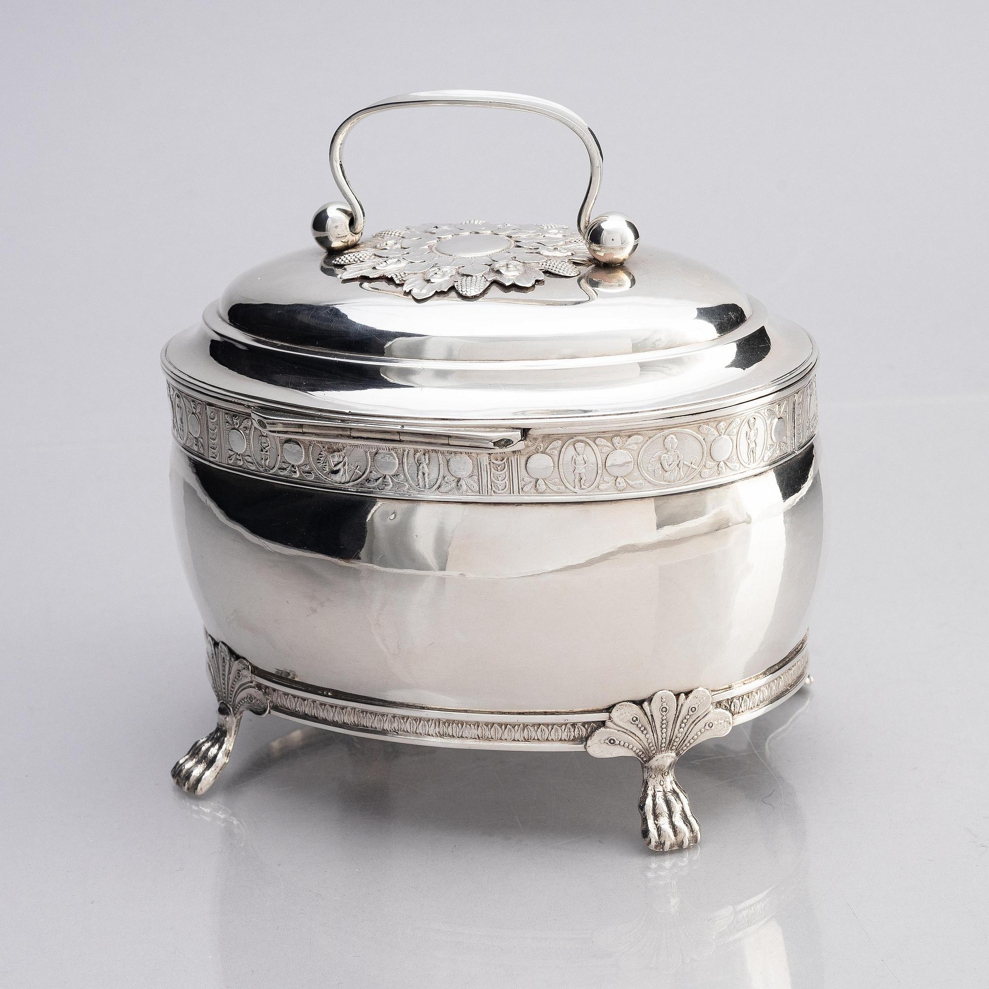 A Swedish empire silver sugar-casket, mark of Magnus Dahlqvist, Stockholm 1822.