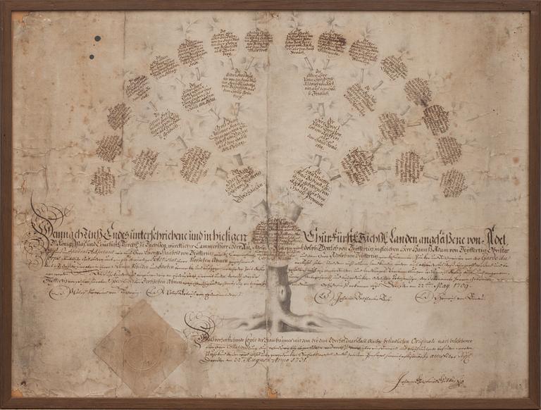 SLÄKTTRÄD, von Seyffertitz, Tyskland. Bär datering Dresden? um 22 augusti anno 1731.
