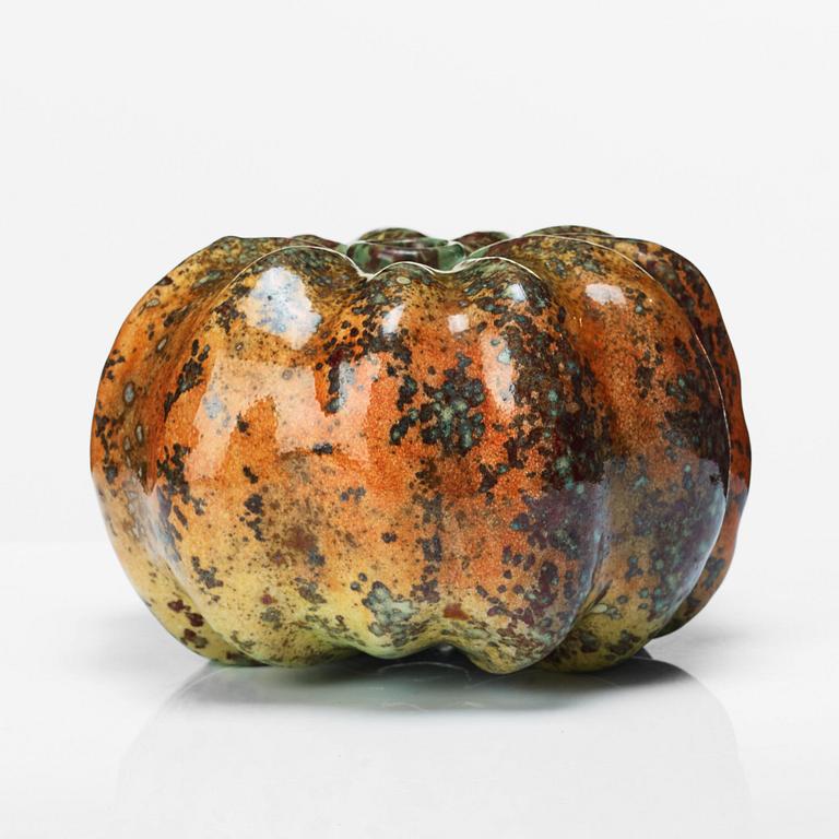 Hans Hedberg, a faience sculpture/ vase of a pumpkin, Biot, France.