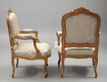 KARMSTOLAR, ett par, Louis XV-stil, 1800-talets slut.