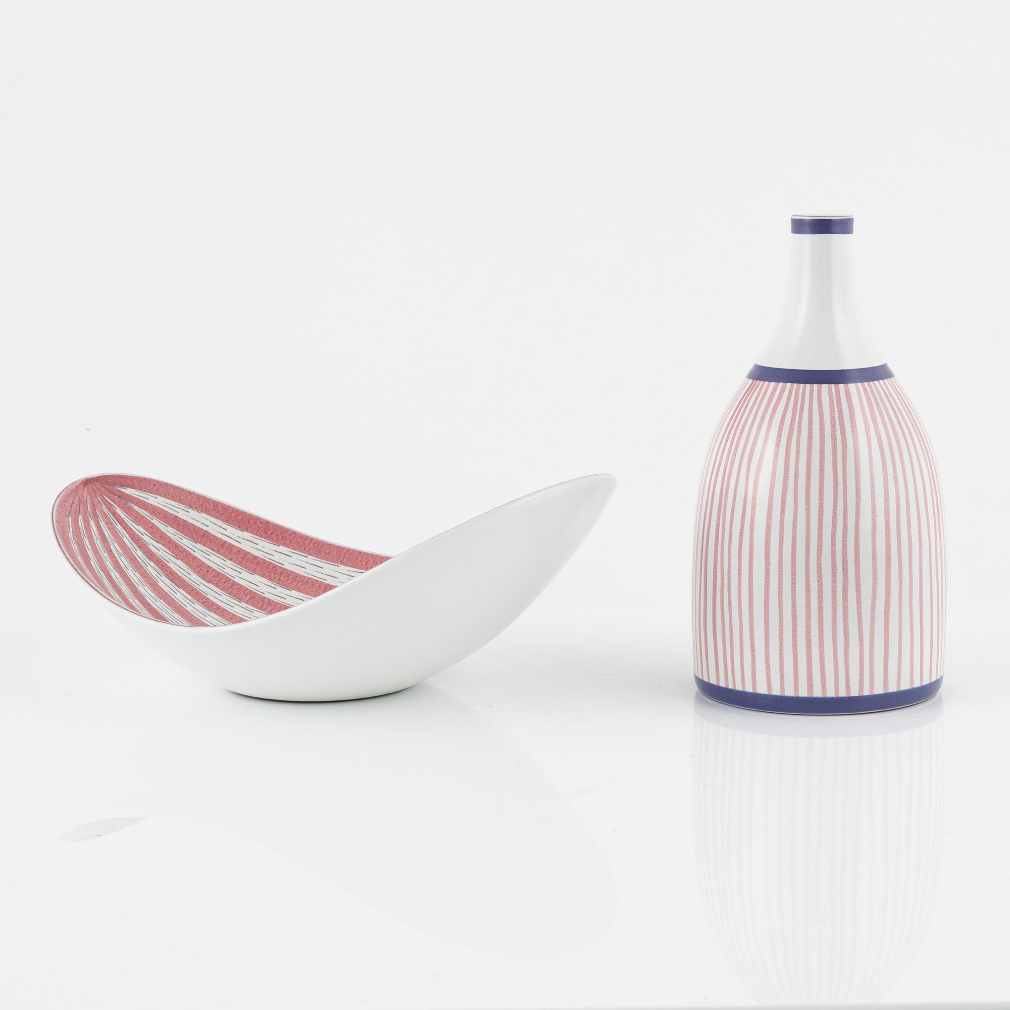 Stig Lindberg, skål samt vas, fajans, Gustavsberg studio.