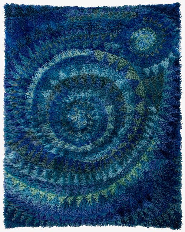 Marjatta Metsovaara, Rya rug, "Blue Seashell", Oy Finnrya Ab. Circa 132 x 167 cm.