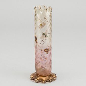 EMILE GALLÉ, a signed pianted and cut glass vase Art Nouveau around 1880.