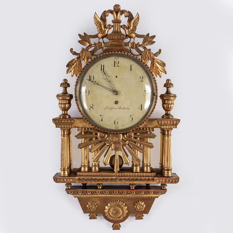 A late gustavian ca 1800 wall clock by Israel Dahlström (clockmaker in Stockholm 1792-1829).