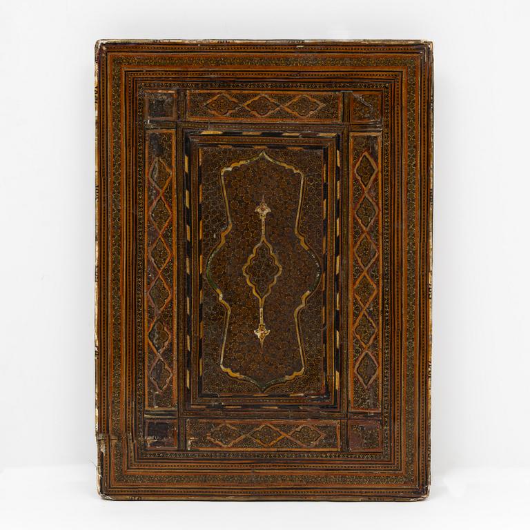 A Qajar Khatamkari laque mirror, circa 1900.