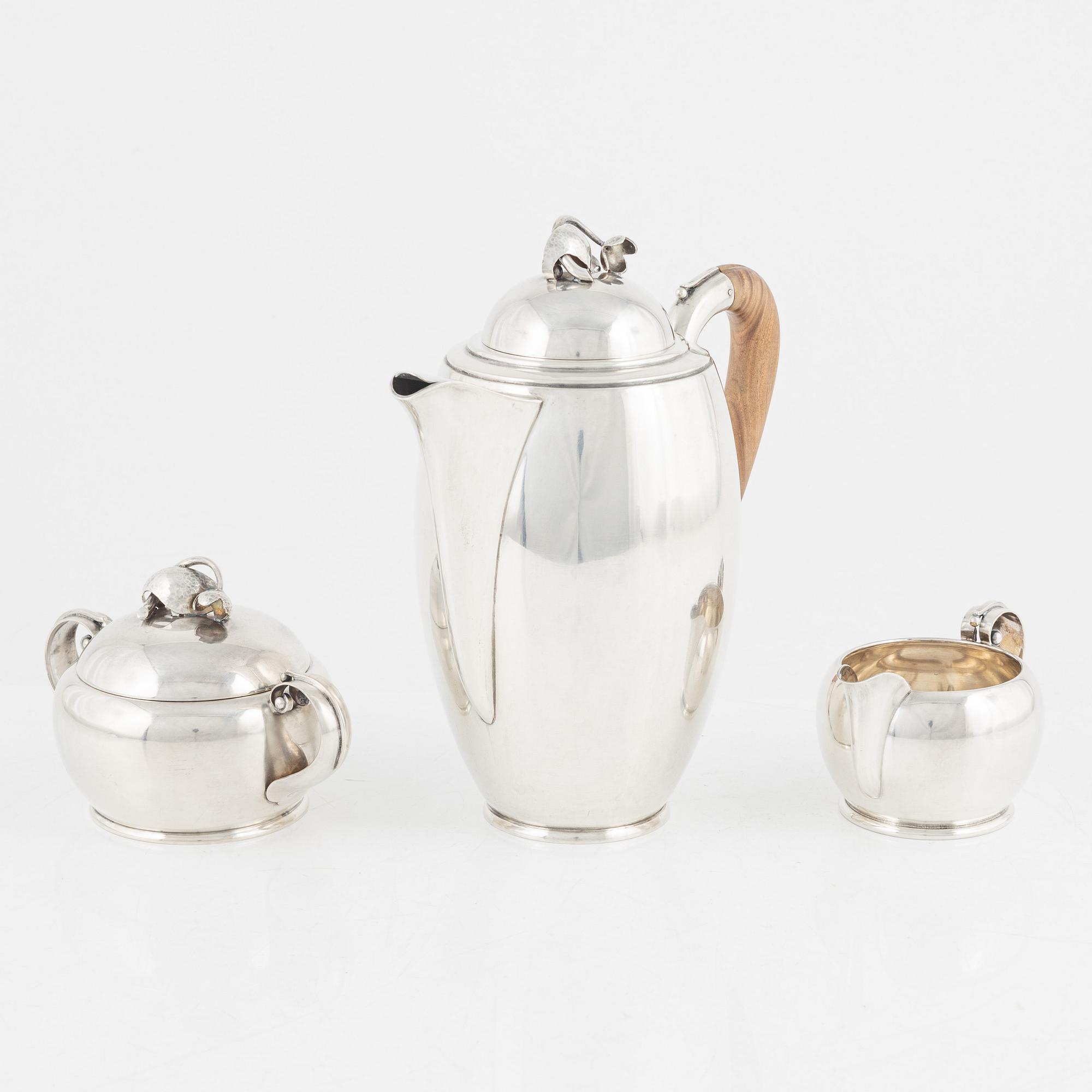 A three piece sterling silver coffee set, nordisk Silverkonst, Helsingborg, Sweden, 1948.