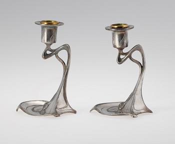 LJUSSTAKAR, ett par, nysilver,WMF, jugend,  1900-talets början.