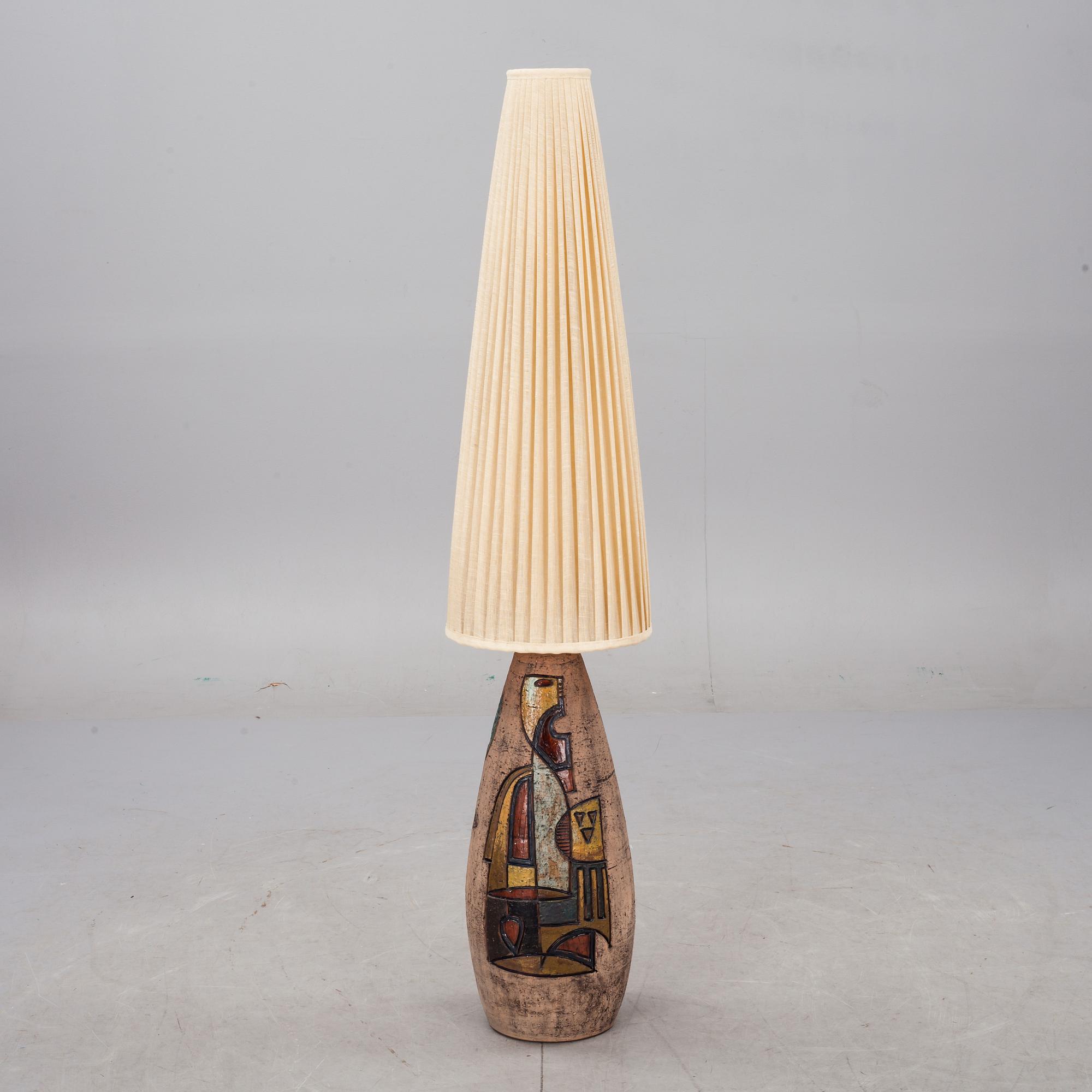 GOLVLAMPA, keramik, signerad och daterad, Marian Zawadzki, Tilgmans, 1964.
