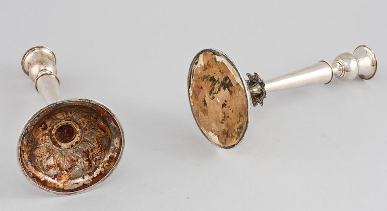 LJUSSTAKAR, ett par, silver, Carl-Petter Lampa, Stockholm 1837.