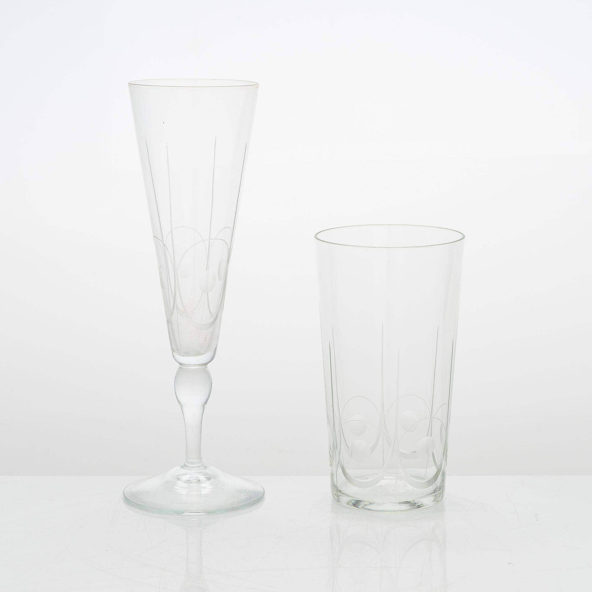 Sirkku Kumela-Lehtonen, glasservisdelar, 19 st, "Sirkku", Kumela, Finland 1960-tal.