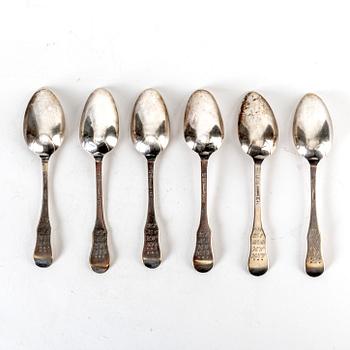 A Swedish set of six 19th century silver spoons mark of Daniel Schwart Karlskrona eraly 1800s.