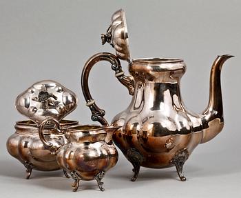 KAFFESERVIS, 3 delar, silver, rokokostil, Emil Hermann, Weldstetten, Tyskland, 1921-1950. Tot vikt ca 663 g.
