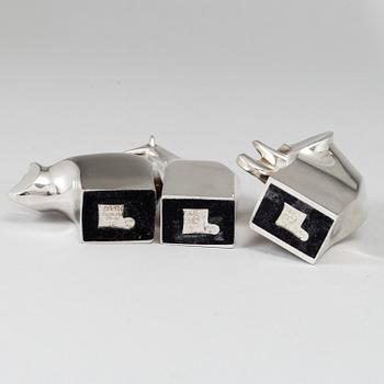 GUNNAR CYRÉN, three, silverplated zinc figurines, Danish Design.