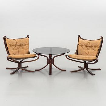 FÅTÖLJER, ett par, OCH BORD, Sigurd Ressel "Falcon", Vatne Möbler Norge, 1970-tal.