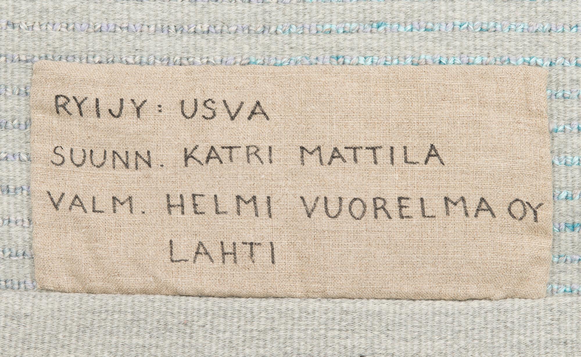 KATRI MATTILA, rya, modell för Helmi Vuorelma Oy Lahtis. Ca 163x105 cm.