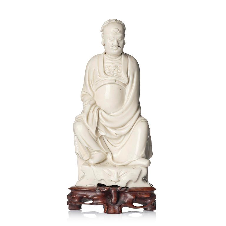 A blanc de chine figure of Guandi, Qing dynasty, 18th century.