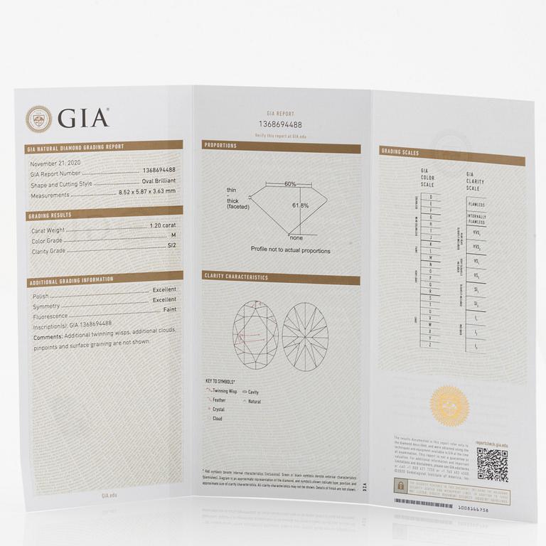 Ring med oval diamant 1,20 ct, med GIA report.