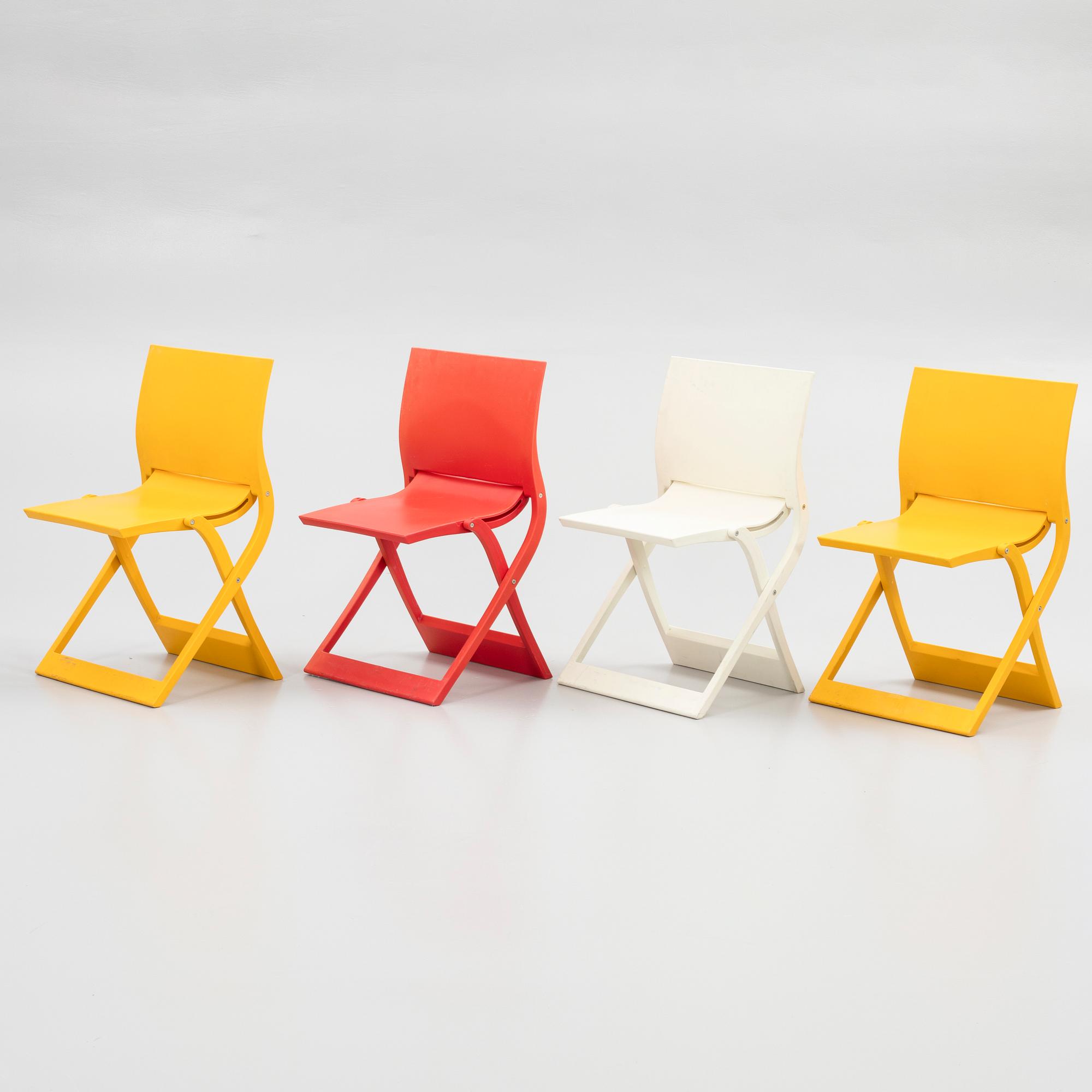 Jens Ring Bursche, folding chairs, 4 pcs, "Fun Waves", for Figurae di Jd., Italy, 21st century.