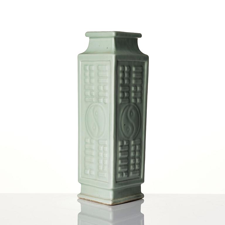 A celadon glazed 'trigram' vase, Qing dynasty, 19th century.