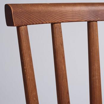 Axel Einar Hjorth, a set of six stained pine 'Utö' chairs, Nordiska Kompaniet, Sweden 1930s.