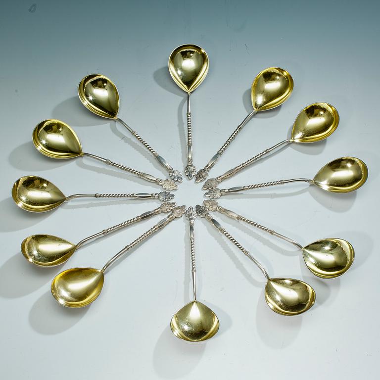 SKEDAR, 12 st. 875 silver. Traditionell rysk stil. Sovjet/Estland 1958. Vikt 730 g.