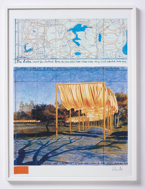 Christo & Jeanne-Claude, färgoffset med tygapplikation. Signerad.