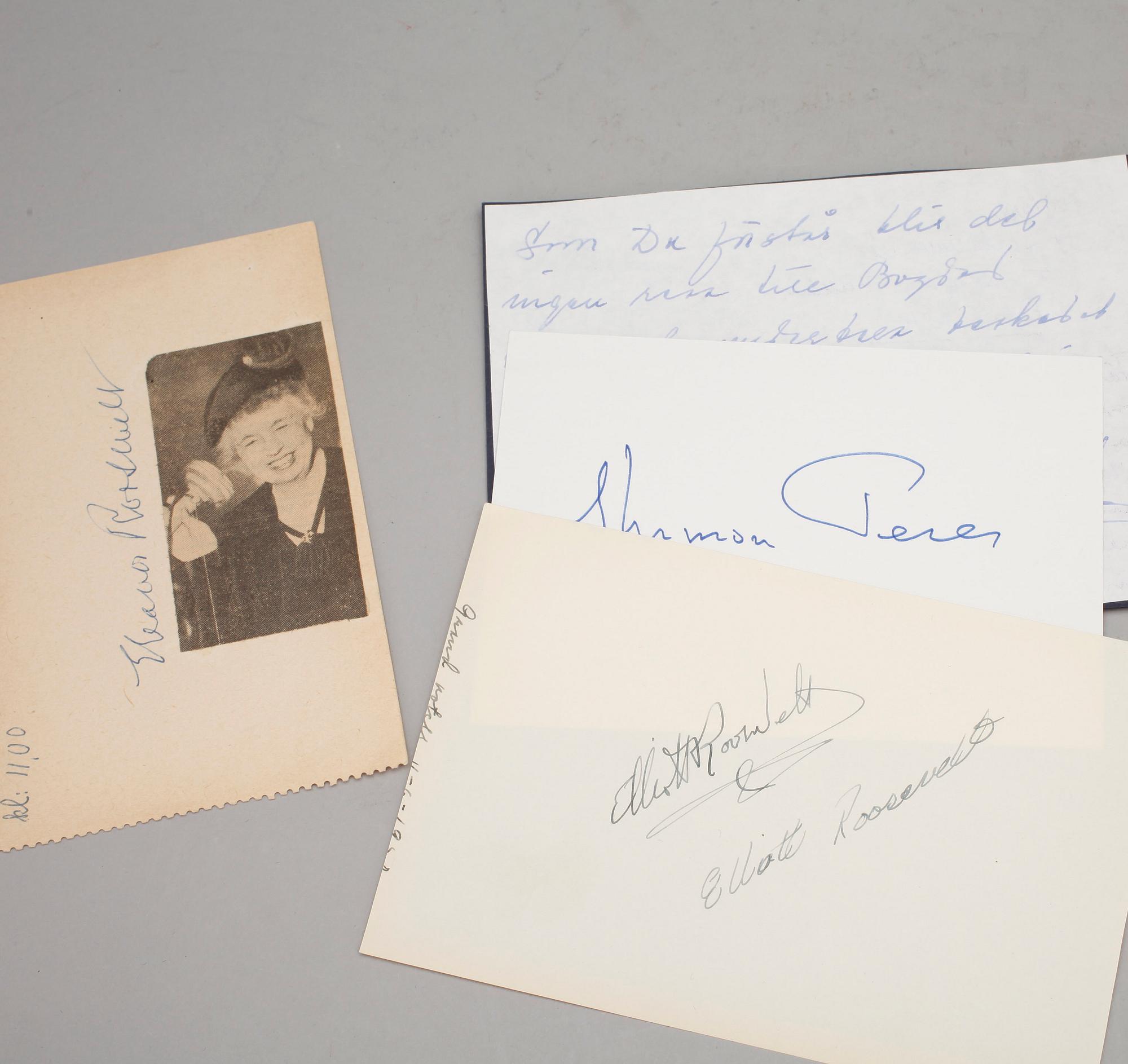 AUTOGRAFER AV POLITIKER, 5 st, bla familjen Roosevelt, egenhändiga.