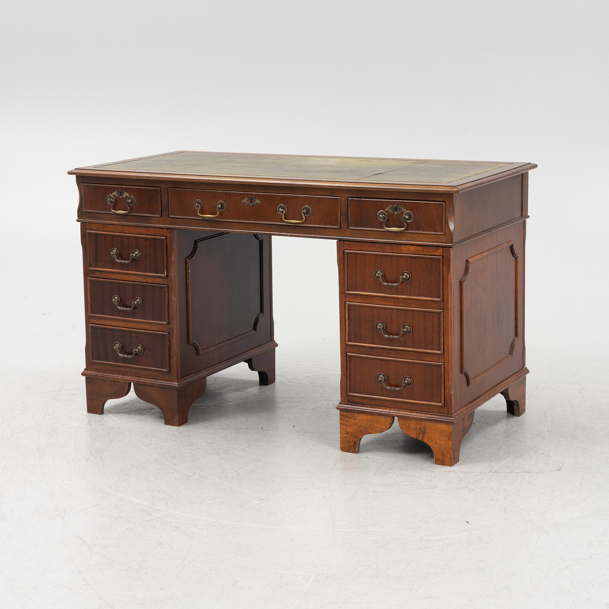 An English style mahogany desk, second half of the 20th Century.